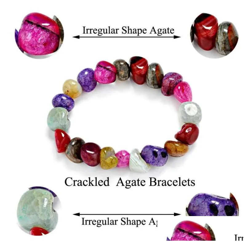 Charm Drop Delivery 2021 10-12Mm Cracked Agate Bracelets Irregular Shape Natural Stone Colorful Beads Bracelet 7 Chakras Genston Good Luck