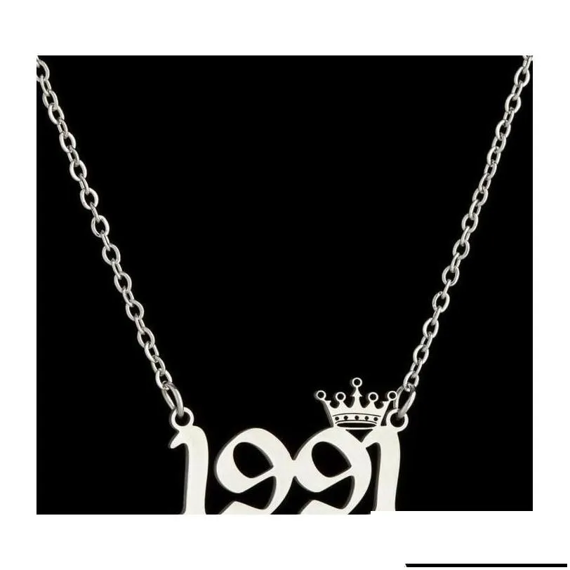  personalized birth year number necklaces custom crown initial necklace pendants for women girls birthday jewelry special year