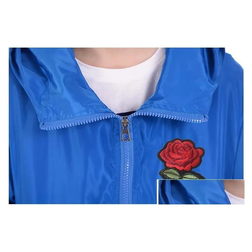 women basic jackets 2019 spring women hooded jacket coats embroidery rose causal men windbreaker lightweight bomber famale white