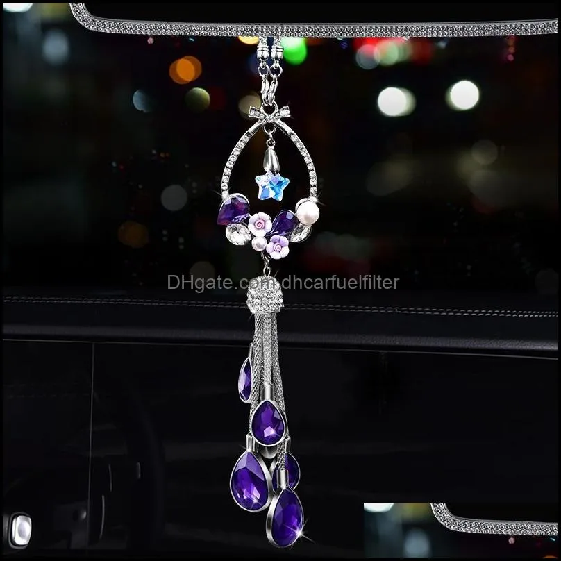 Interior Decorations Bling Girl Car Accessories Lucky Star Swan Crystal Hanging Ornaments Rear View Mirror Decoration Luxury