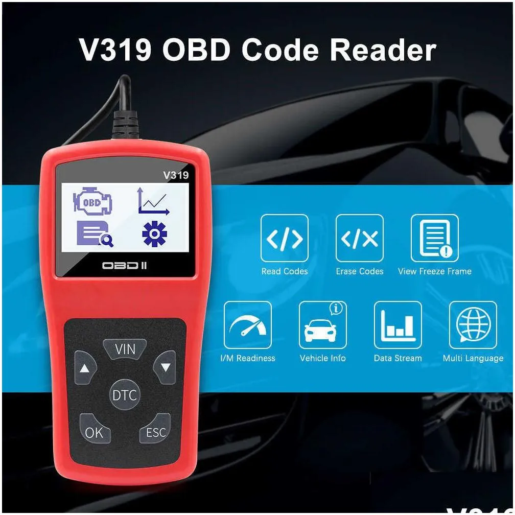 v319 obd2 scanner code reader car auto diagnostic tool obd 2 eobd read clean fault elm327 multiple languages