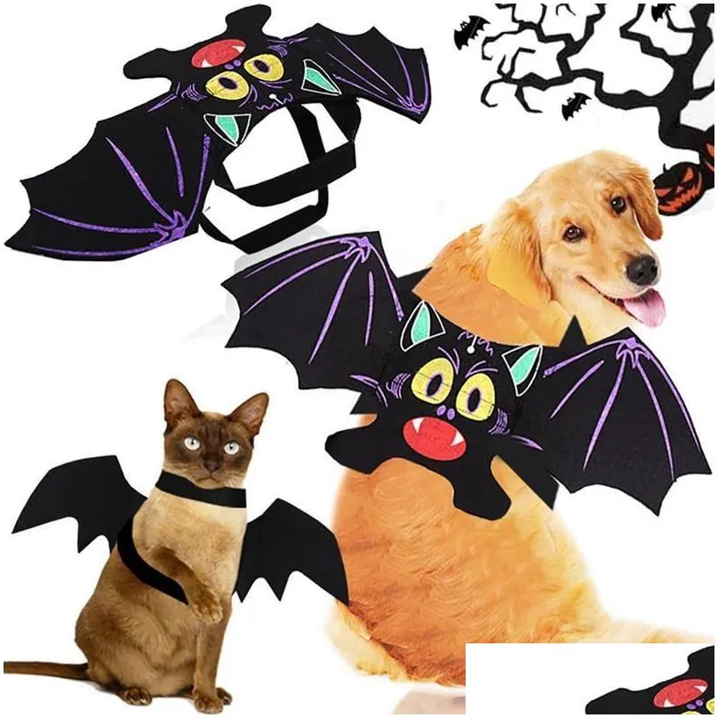 Cartoon Bat Halloween Pet Dog Costumes Vampire Black Cute Fancy Dress Up Cat Costume Drop