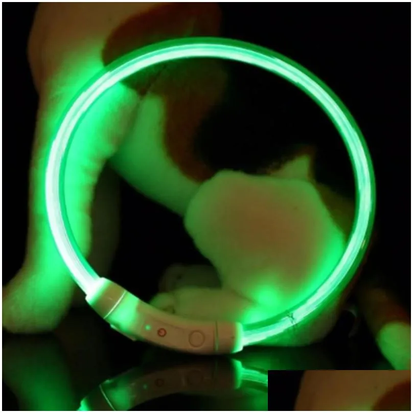 Dog Collars & Leashes Pet Luminous Rechargeable Flashing Night Collar Leash LED Light USB Charging Dogs Glowing Teddy Flash Pets
