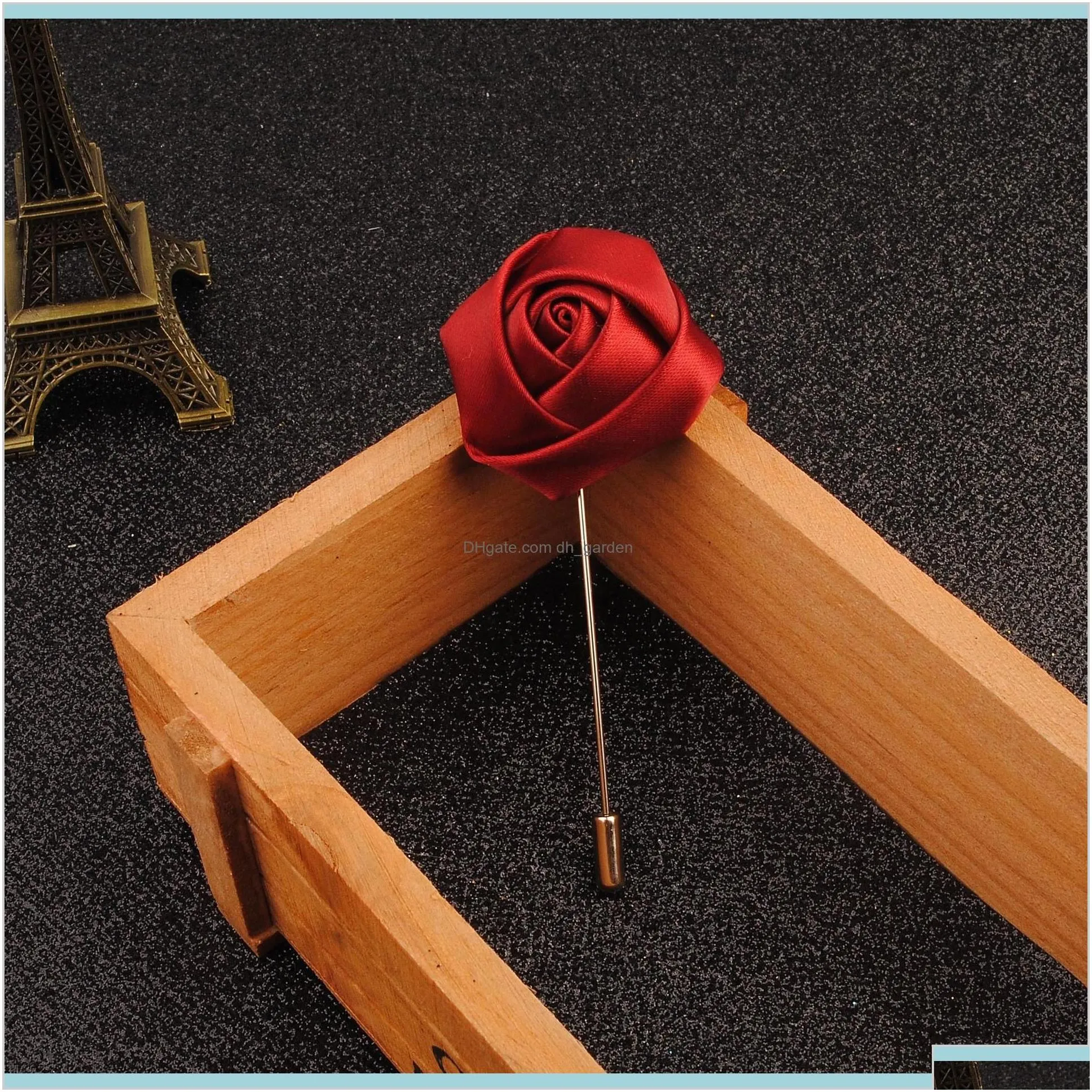 Classic Handmade Cloth Rose Flower Brooch Boutonniere Long Stick For Men Womens Clothes Accessories Party Cwptu Pins 5Ti2Y