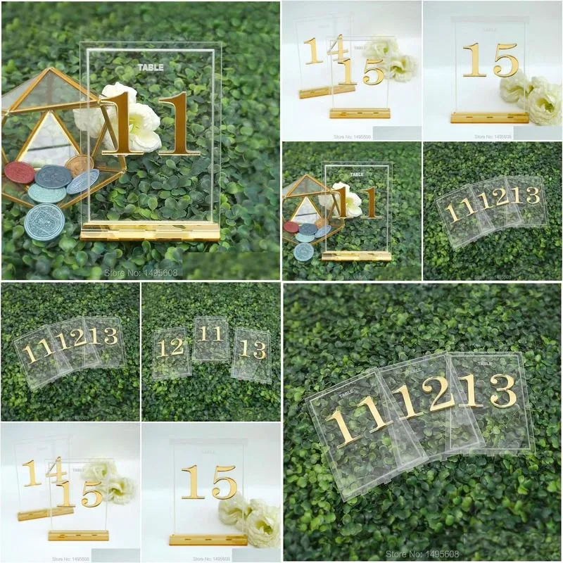 Party Decoration Centerpieces Luxury Clear Acrylic Wedding Table Numbers Holders ,Calligraphy Gold Mirror Signs,