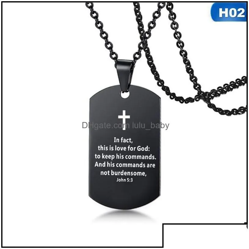 Pendant Necklaces Pendants Jewelry Bible Verse Necklace Cross Stainless Steel Mens Dog Tag Religious Black For Christian Prayer Gift