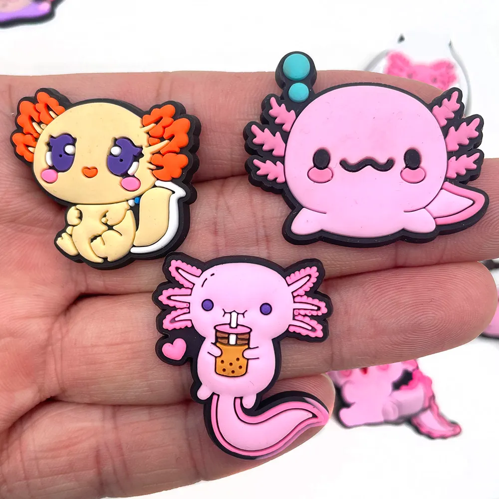 1pc cute animal axolotl shoe charms buckle design diy shoe garden accessories fit for clog sandal party birthday gifts