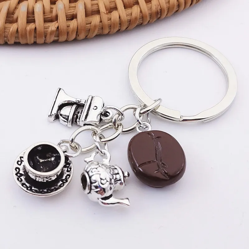 creative coffee cook keychain coffee cup portable coffee machine tea pot key chains afternoon dessert accessories gift key chains