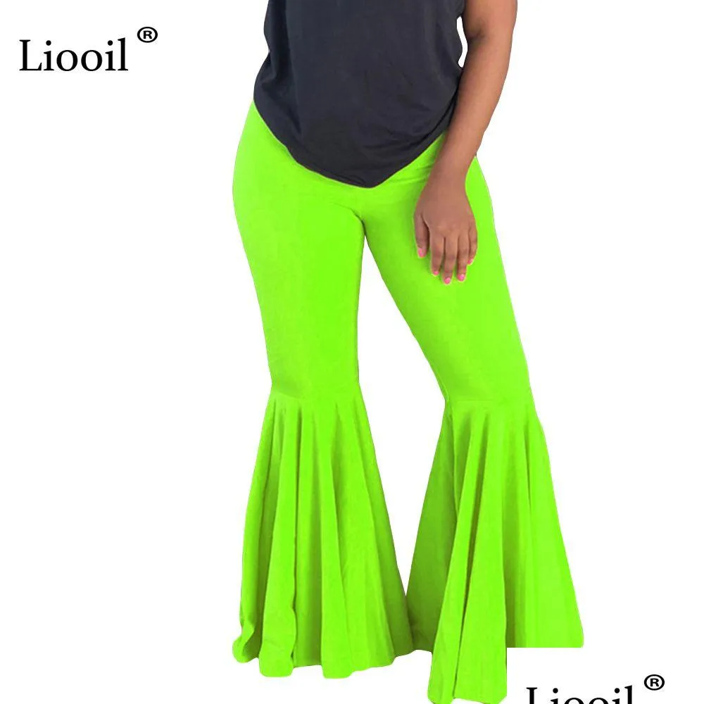 liooil neon green orange high waist flare pants 2020 summer sexy tight trousers women fall elastic club bell bottom long pant y200113