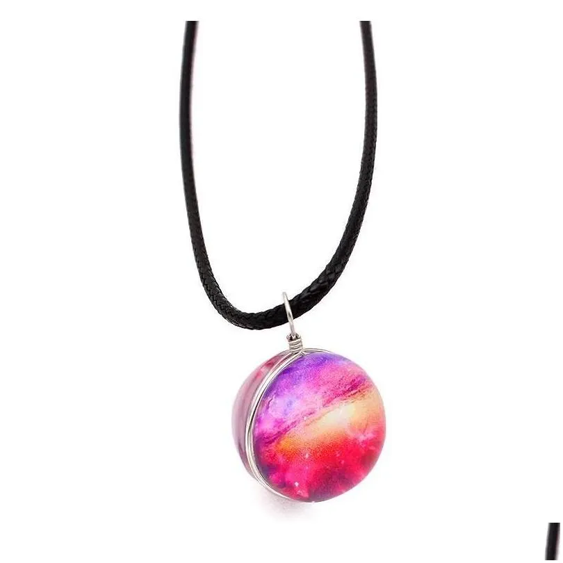 fashion dreamy starry nebula space galaxy universe necklace double-sided glass ball pendant black letter chain necklaces women girls