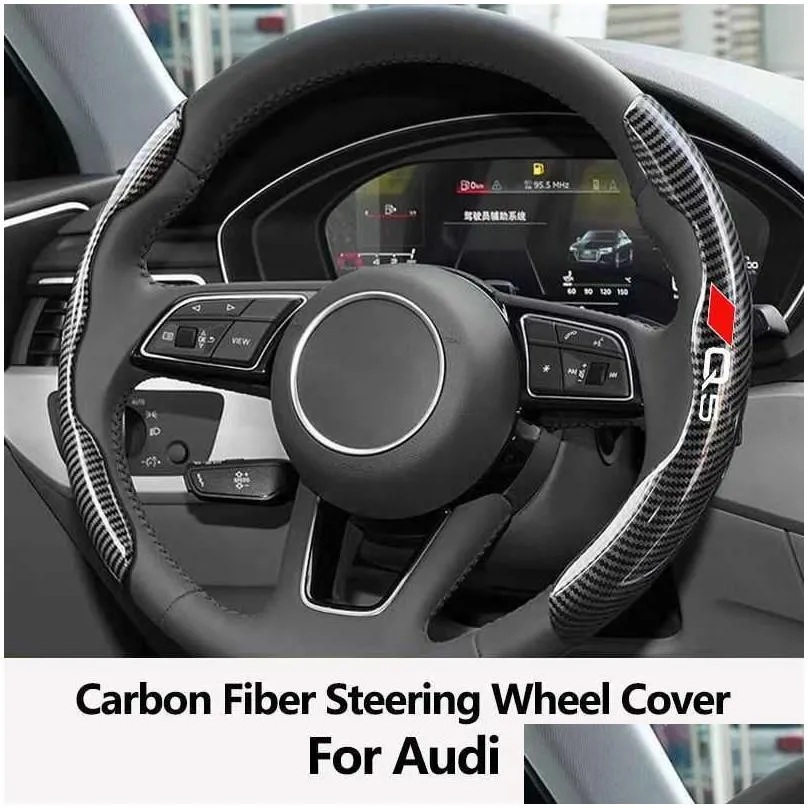 steering wheel covers car steering wheel cover carbon black fiber for audi a3 a4 a5 a6 a7 a8 q7 q8 q3 q5 accessories car steering wheel cover