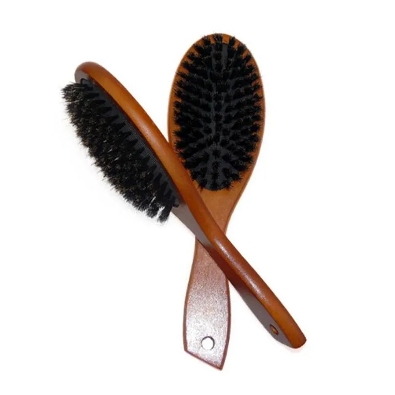 Natural Boar Bristle Hairbrush Massage Comb Anti-static Hair Scalp Paddle Brush Beech Wooden Handle Hair Brush Styling Tool for Me246D