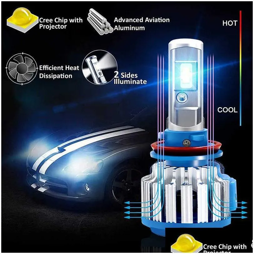 2pcs t1 h4 led car light h7 led canbus h1 h3 h11 880 9005 9006 headlight turbo 70w 7000lm auto bulb automobiles headlamp 6000k