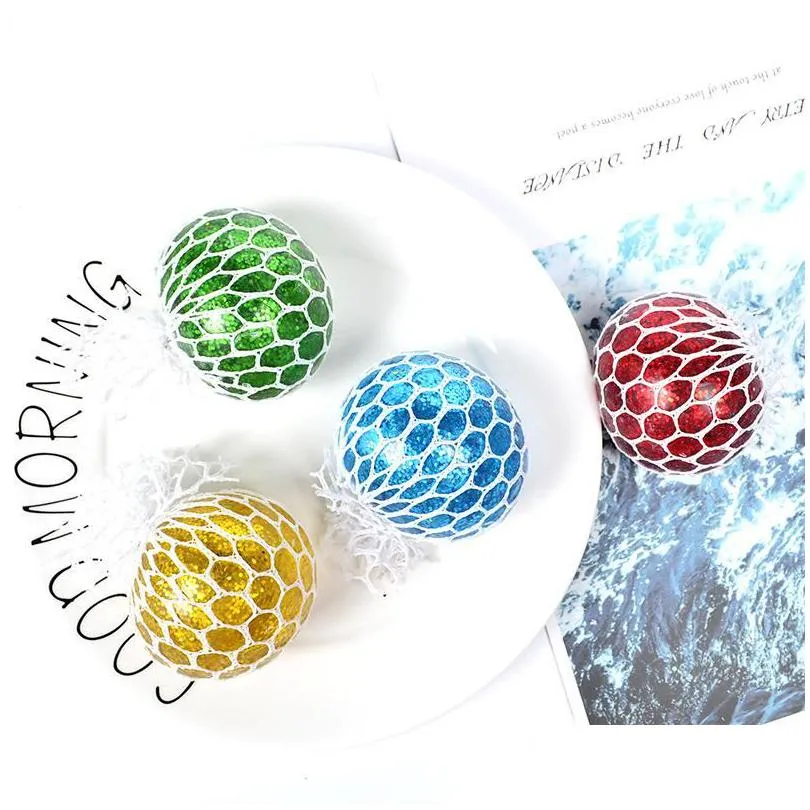 lovely rainbow hand figet squeeze ball mesh anti stress relief adhd colorful grape for kids press decompression toy