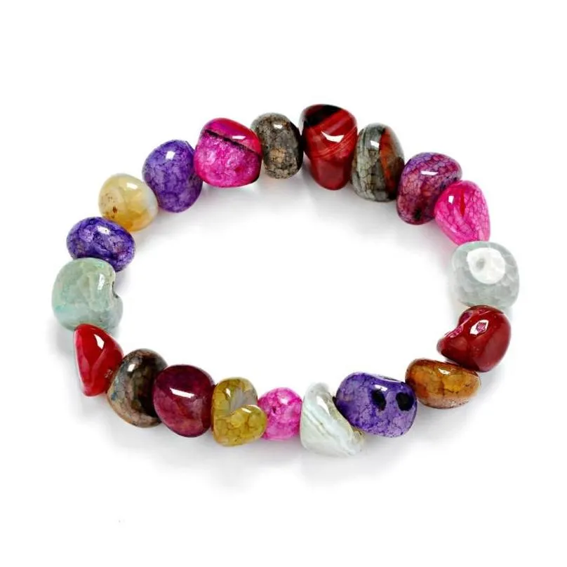 Charm Drop Delivery 2021 10-12Mm Cracked Agate Bracelets Irregular Shape Natural Stone Colorful Beads Bracelet 7 Chakras Genston Good Luck