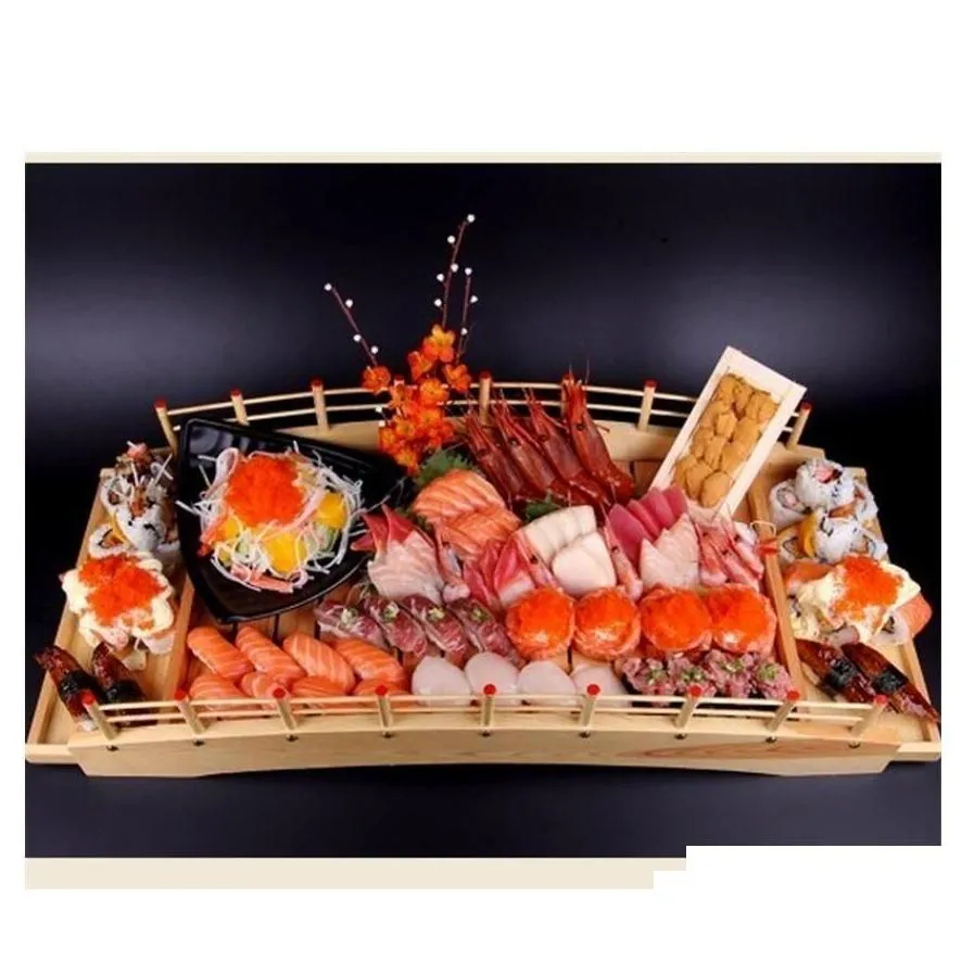  japanese wooden wood cuisine sushi bridge boats pine creative sushi sashimi plate platter tableware decoration ornament hasia