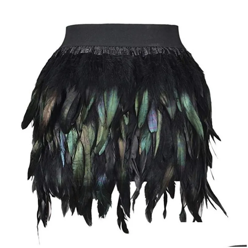 women black n feather skirt mini length fully double layer fabric lined feather skirt party event plumage office lady skirt y200326