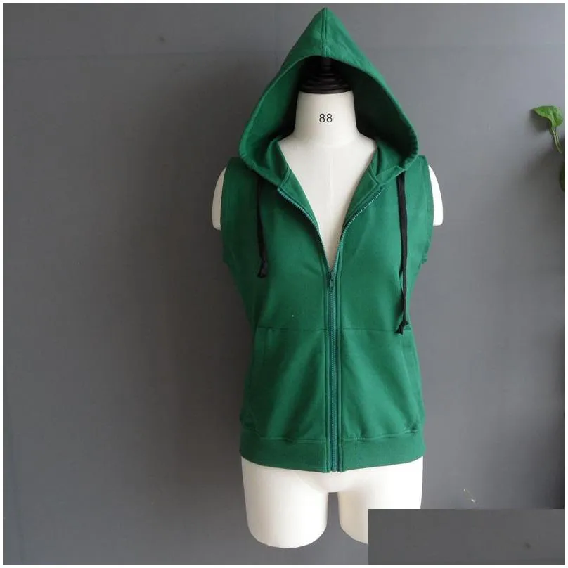 spring summer autumn women sleeveless cotton vest hooded vest solid color with zipper pocket coats plus size y200610