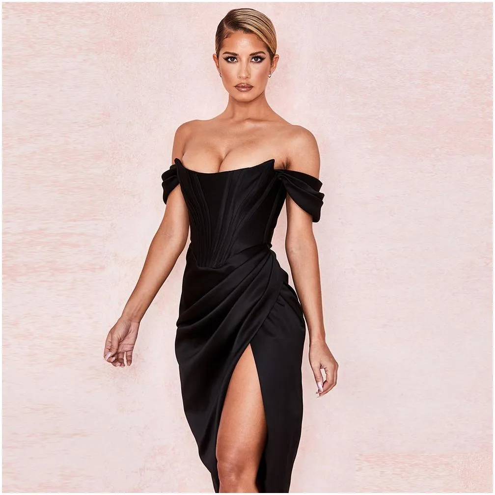 cryptographic off shoulder sexy strapless split corset satin dresses fashion bodycon dress women party night club elegant y200418