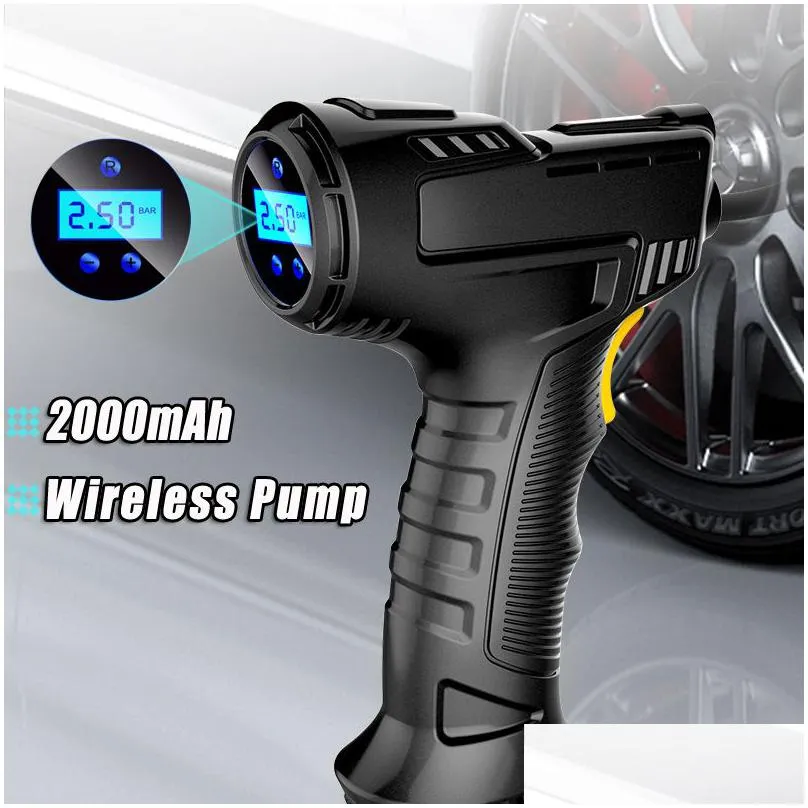 120w rechargeable air compressor wireless inflatable pump portable air pump car automatic tire inflator equipment led digital display