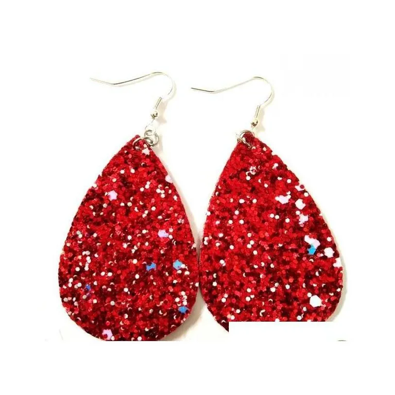 teardrop faux pu leather earrings sequins looking more than 20colors various water drop earrings suiqh
