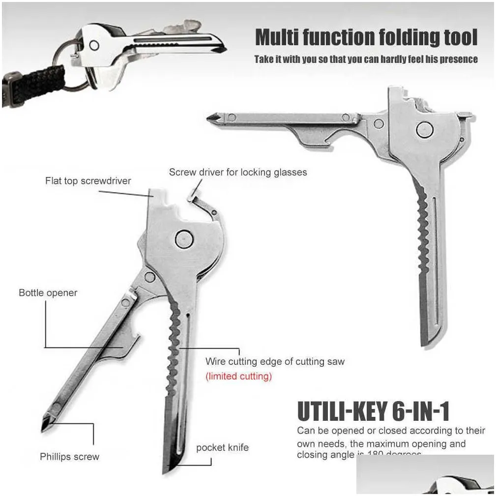 6 in 1 edc gear mini useful key ring shaped pocket opener keychain screwdriver tool kit survive tactical knife