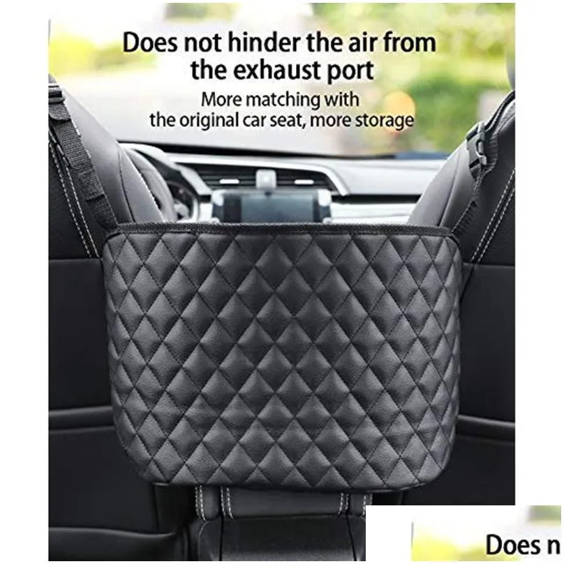 leather car storage bag seat middle organizer box car interior net pocket handbag holder for cup phone travel stowing tidying