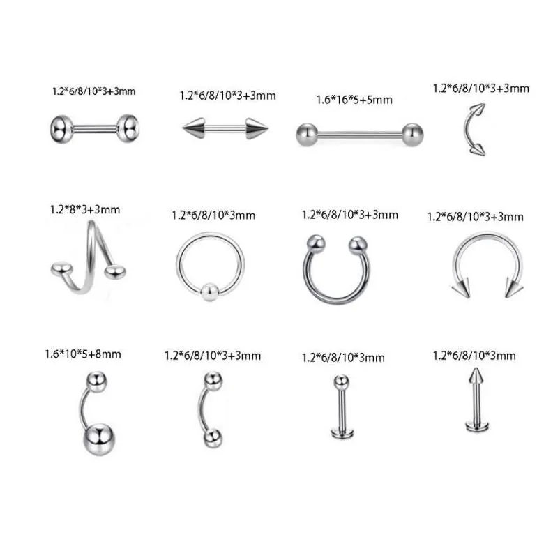 Rings Jewelrybody Jewelry Wholesale 120Pcs Mix Styles Stainless Steel Body Piercing Tongue Eyebrow Belly Nose Ring Aessories Drop Delivery