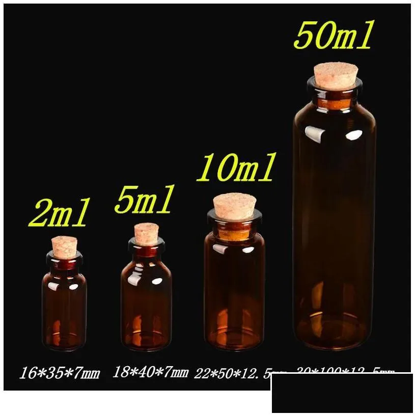 wholesale 2ml 5ml 10ml amber with cork empty small brown tiny mini glass bottles vials jars container jllqvt