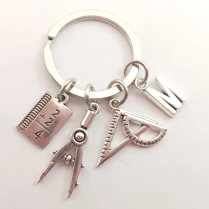 new a z jewelry teacher key chains studant keyring ruler pencil compass charms for gift