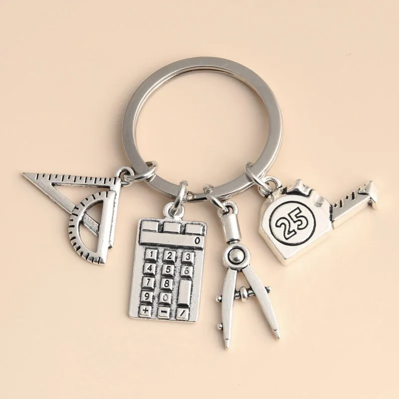 new study keychain school supplies key ring ruler computer compass tape key chain for teacher student gifts diy jewelry handmade