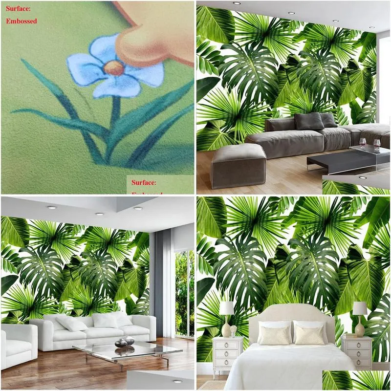 Custom 3D Mural Wallpaper Tropical Rain Forest Banana Leaves Photo Murals Living Room Restaurant Cafe Backdrop Wall Paper Murals1