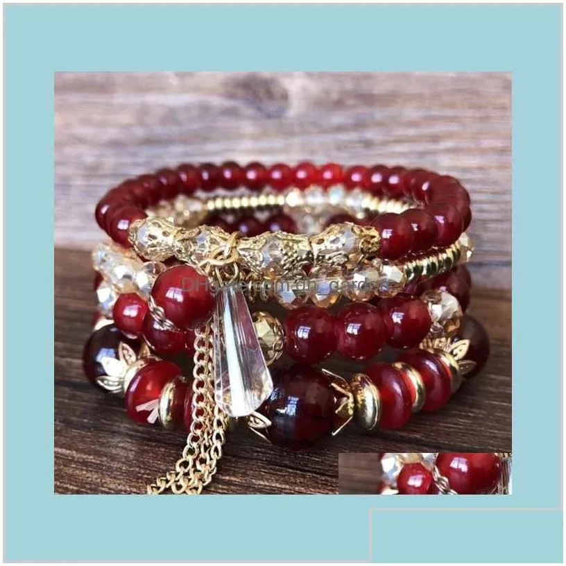 Women Fashion Jewelry Boho Middle East Marine Style Original Design Multilayer Ring Beaded Bracelets Crystal Bracelet 6 Styles Rsjfk B