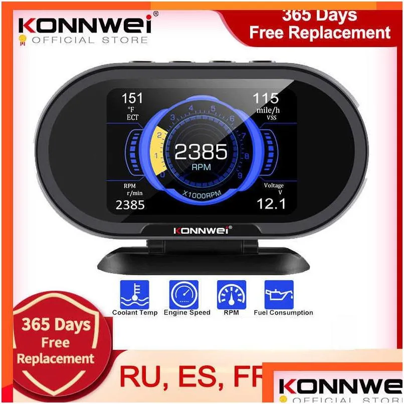  konnwei kw206 obd2 on-board computer auto car digital computer display obd 2 scanner fuel consumption water temperature gauge