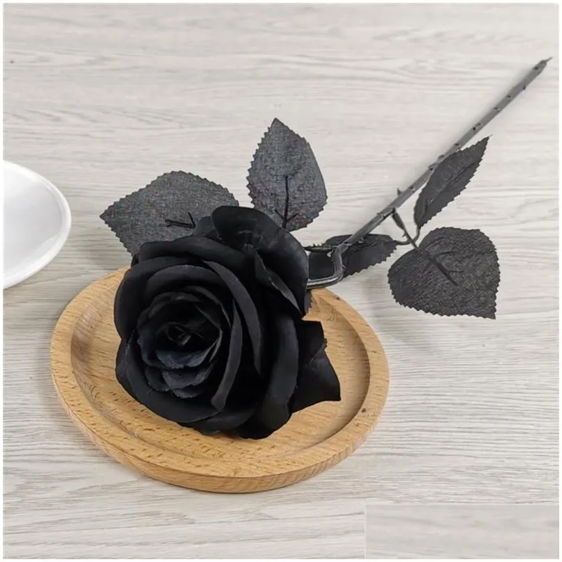 Decorative Flowers & Wreaths Black Artificial Silk Rose Bouquet Halloween 10PC/Lot Gothic Wedding Plants For Party Decor