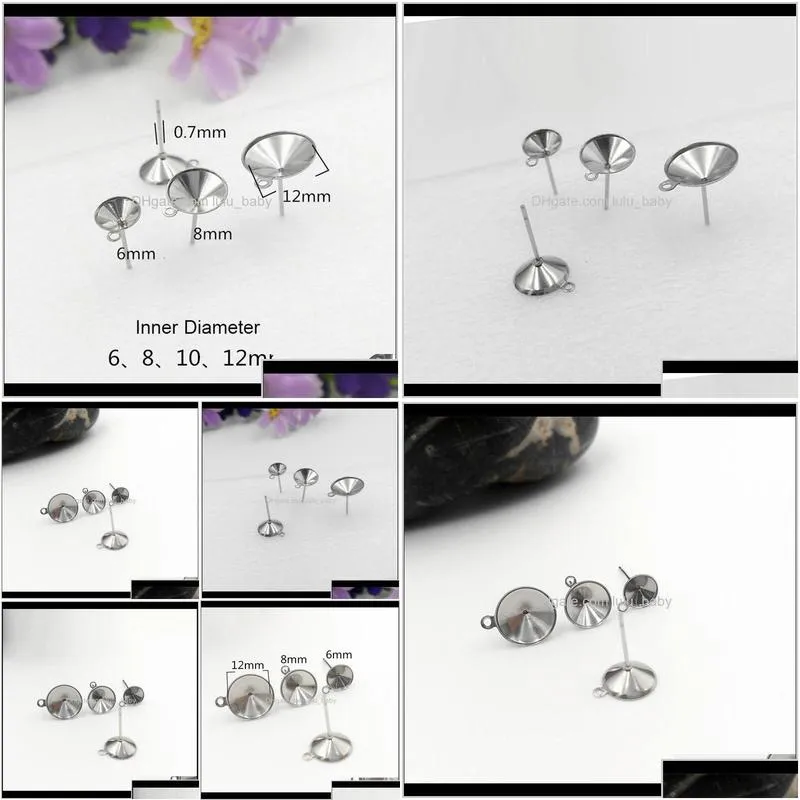 100Pcslot Stainless Steel Stud Findings With Circle Bezel Rivoli Stones Cabochons Bases Post Diy Crafts Lx2T9 Jewelry Rydxx