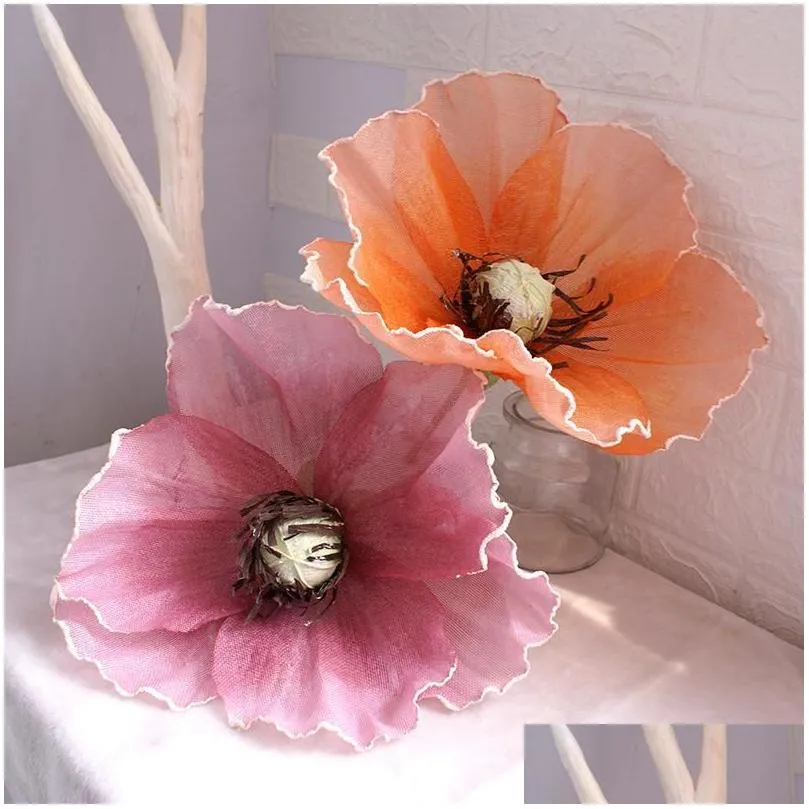 Decorative Flowers & Wreaths 30CM Large Poppy Artificial Flower Big Rose Head Wedding Decoration Display Shooting Props Fake Party