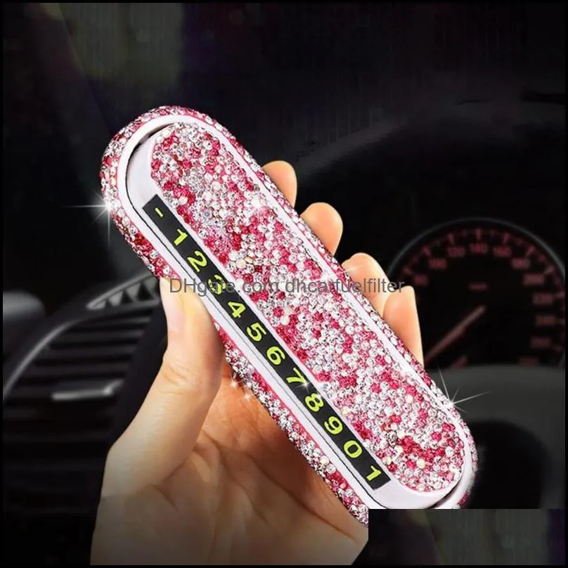 Interior Decorations Universal Rhinestone Phone Number In Car Parking License Plate Temporary Stop Sign Hidden SwitchInterior