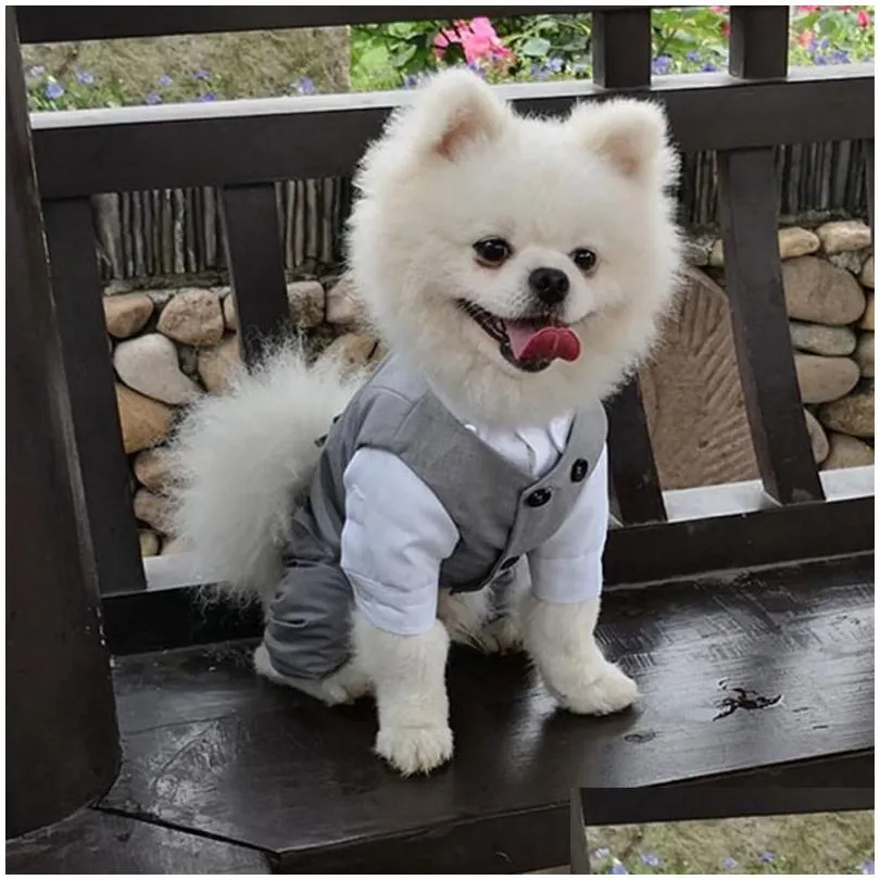 Dog Apparel Pet Wedding Birthday Party Costume Tuxedo Suit For Small Medium Large Breed Formal Vest With Bow Tie Gentleman