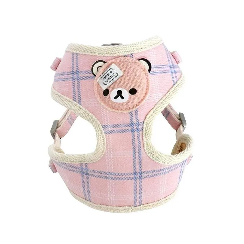 Dog Collars & Leashes Pet Supplies Harness Leash Set I-Shaped Plaid Cartoon Bear Polyester Breathable Mesh Chest Strap Snack Pack