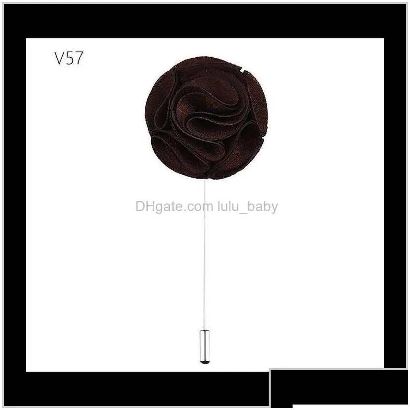 Pins Brooches Drop Delivery 2021 Classic Men Flower Brooch Pins Fashion Imitated Silk Fabric Boutonniere Stick Lapel Pin For Suit Party