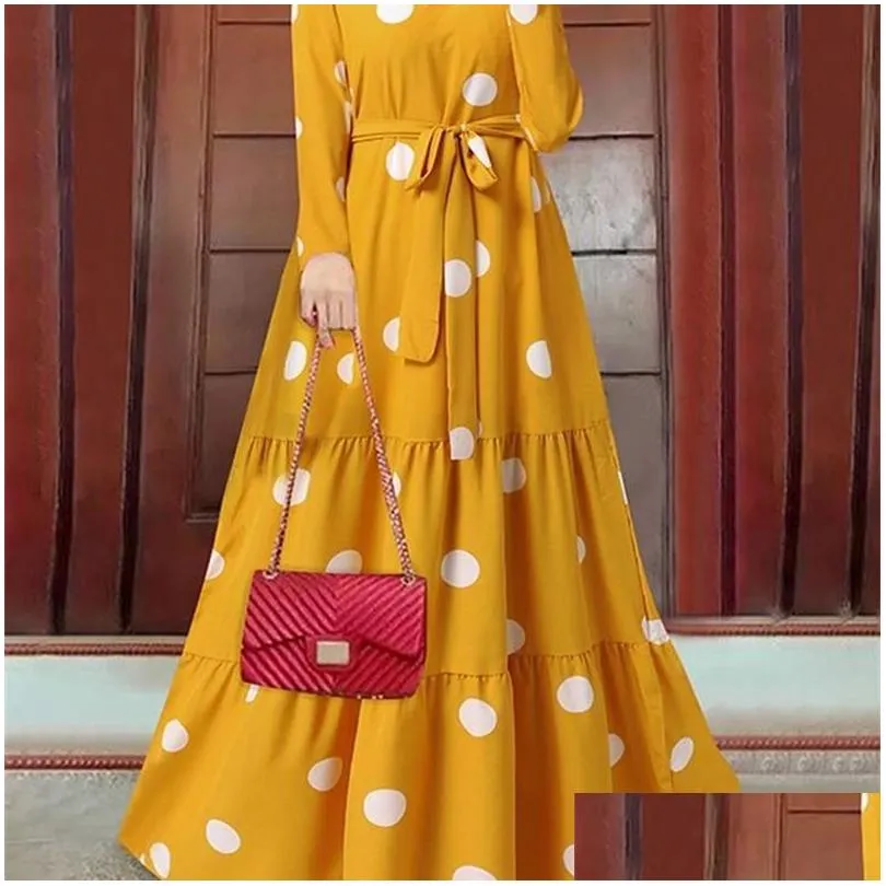 casual dresses zanzea spring muslim polka dots printed women dress long sleeved oneck sundress elegant loose abaya kaftan maxi robe