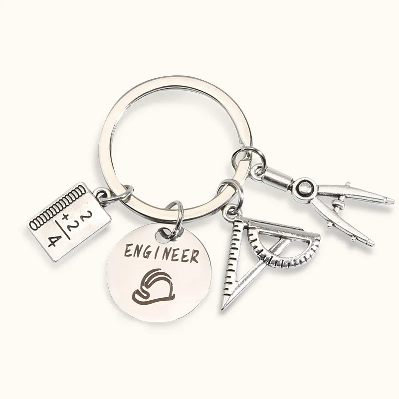 engineer keychain book ruler compasses key ring architect key chains student gifts for women men diy handmade jewelry gifts key chains
