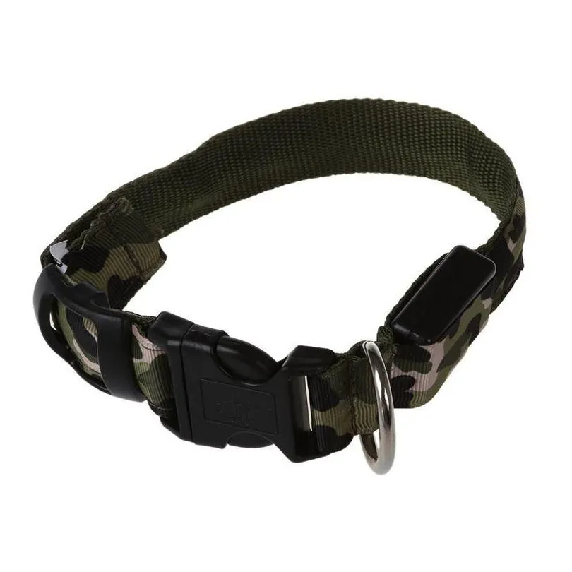 Dog Collars & Leashes Green L, Pets LED Leopard Night Safety Collar Adjustable