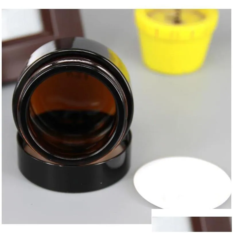 wholesale brown amber glass cream jar black lid 20 30 50 g cosmetic packaging sample eye hufv4