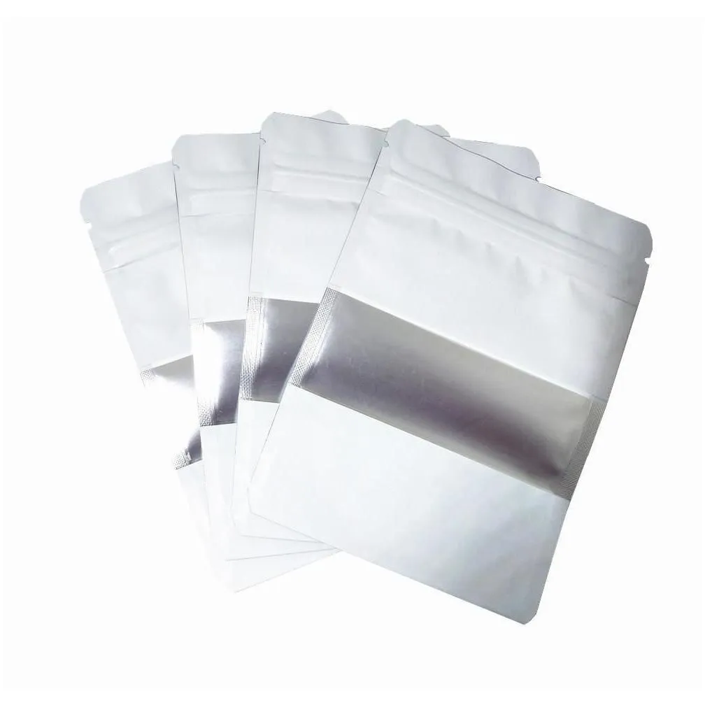 wholesale 100pcs/lot matte white aluminum foil food doypack zip lock package bag with window reclosable mylar zipper pouch jllpkj