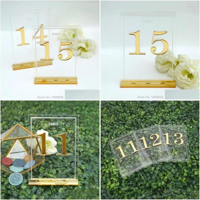 Party Decoration Centerpieces Luxury Clear Acrylic Wedding Table Numbers Holders ,Calligraphy Gold Mirror Signs,