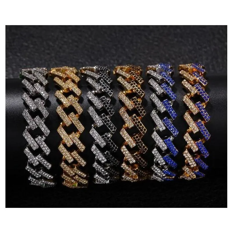 personality 8inch 15mm hip hop punk mens bracelets bling iced out cubic zircon  curb cuban link chain bracelet jewelry gifts 1pc