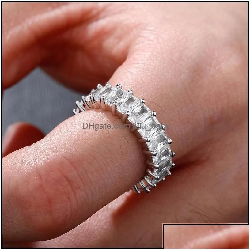 Band Rings Jewelry Hip Hop Rock Bling Iced Out 1 Row Square Cubic Zirconia Ring Tennis Chain Women Men Cz Zircon Drop Delivery 2021