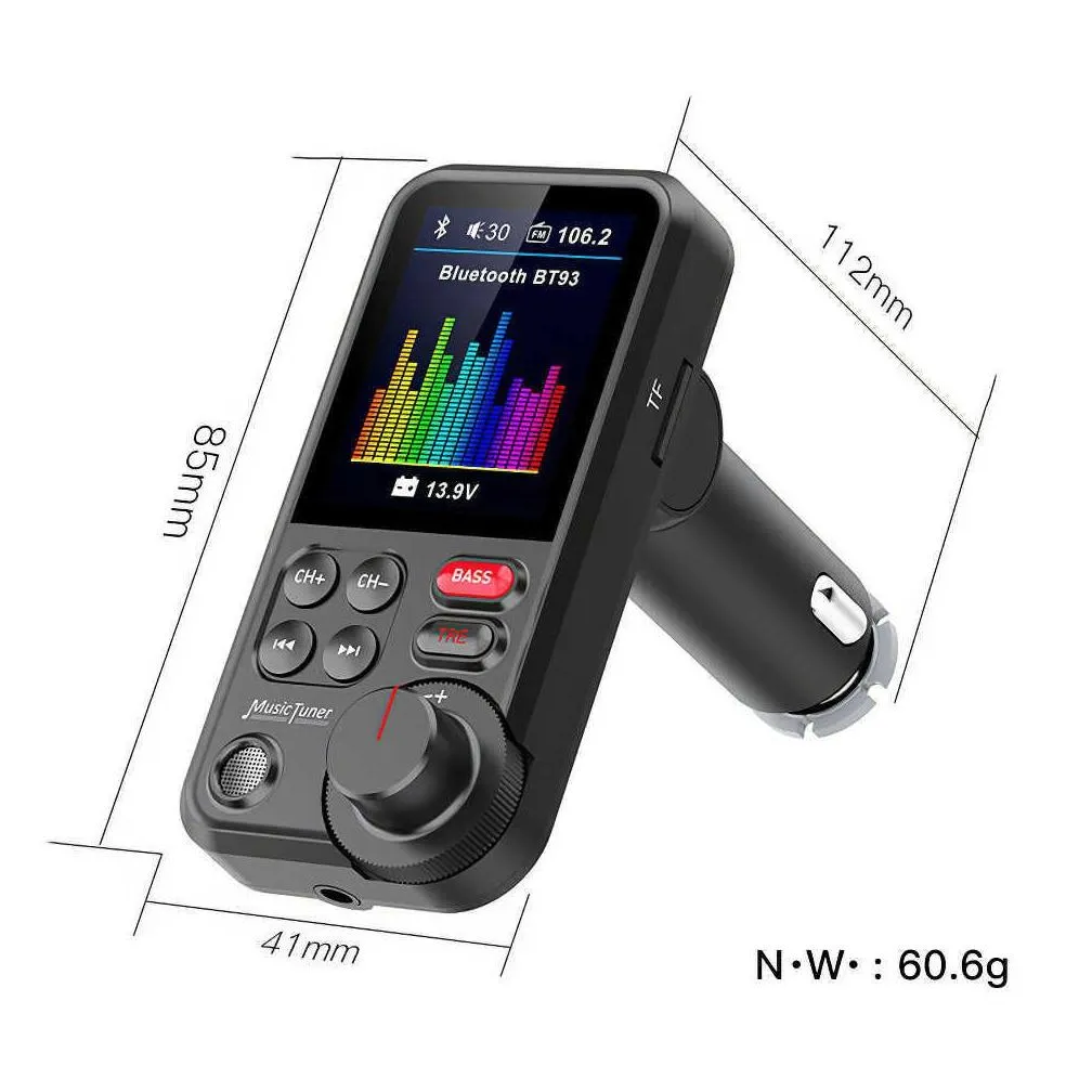 1.8wireless car bluetooth kit fm transmitter aux supports qc3.0 charging treble and bass sound music player car  quick